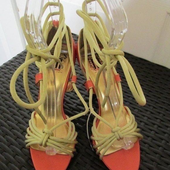 M By Shakara Size 8.5M Orange Heels with Gold Laces - Picture 5 of 8